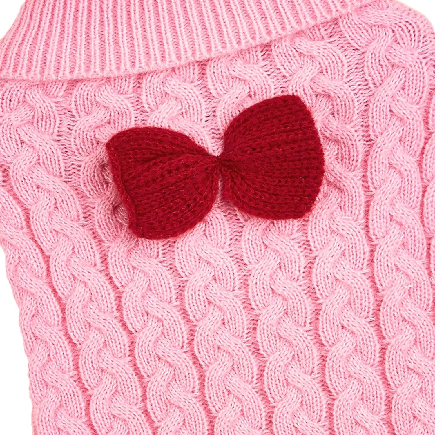 Knitted Small Dog Sweater with Bowtie Turtleneck Puppy Knitwear Pullover Outfits Warm Pet Winter Clothes for Small Dogs Cats (Small, Pink1)