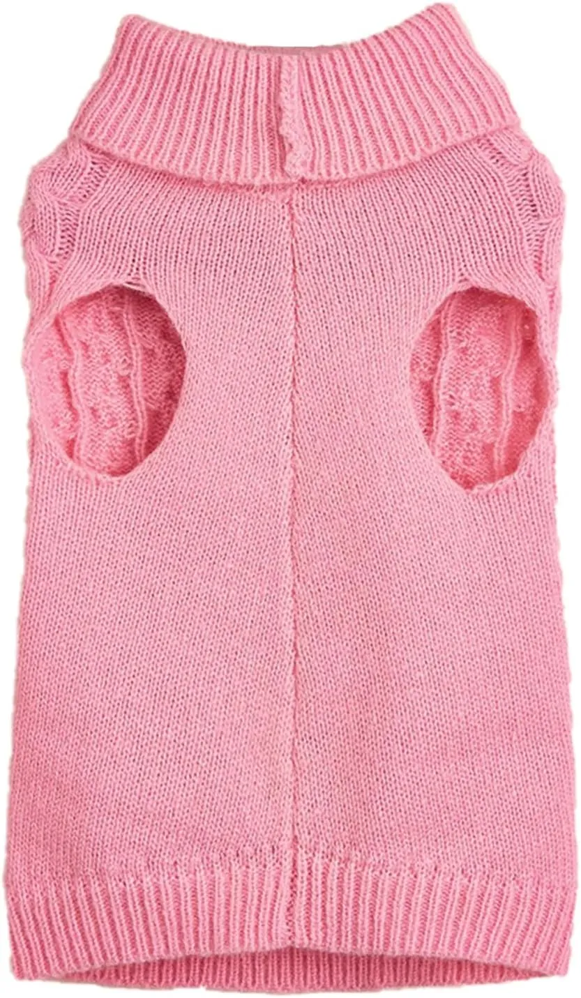 Knitted Small Dog Sweater with Bowtie Turtleneck Puppy Knitwear Pullover Outfits Warm Pet Winter Clothes for Small Dogs Cats (Small, Pink1)