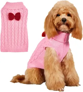 Knitted Small Dog Sweater with Bowtie Turtleneck Puppy Knitwear Pullover Outfits Warm Pet Winter Clothes for Small Dogs Cats (Small, Pink1)