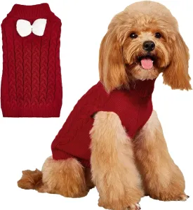 Knitted Small Dog Sweater with Bowtie Turtleneck Puppy Knitwear Pullover Outfits Warm Pet Winter Clothes for Small Dogs Cats (XX-Small, Wine red)