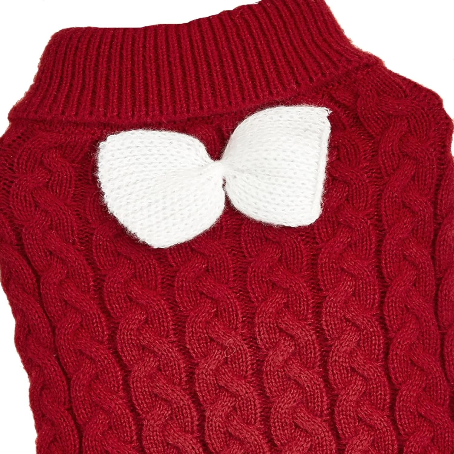 Knitted Small Dog Sweater with Bowtie Turtleneck Puppy Knitwear Pullover Outfits Warm Pet Winter Clothes for Small Dogs Cats (XX-Small, Wine red)