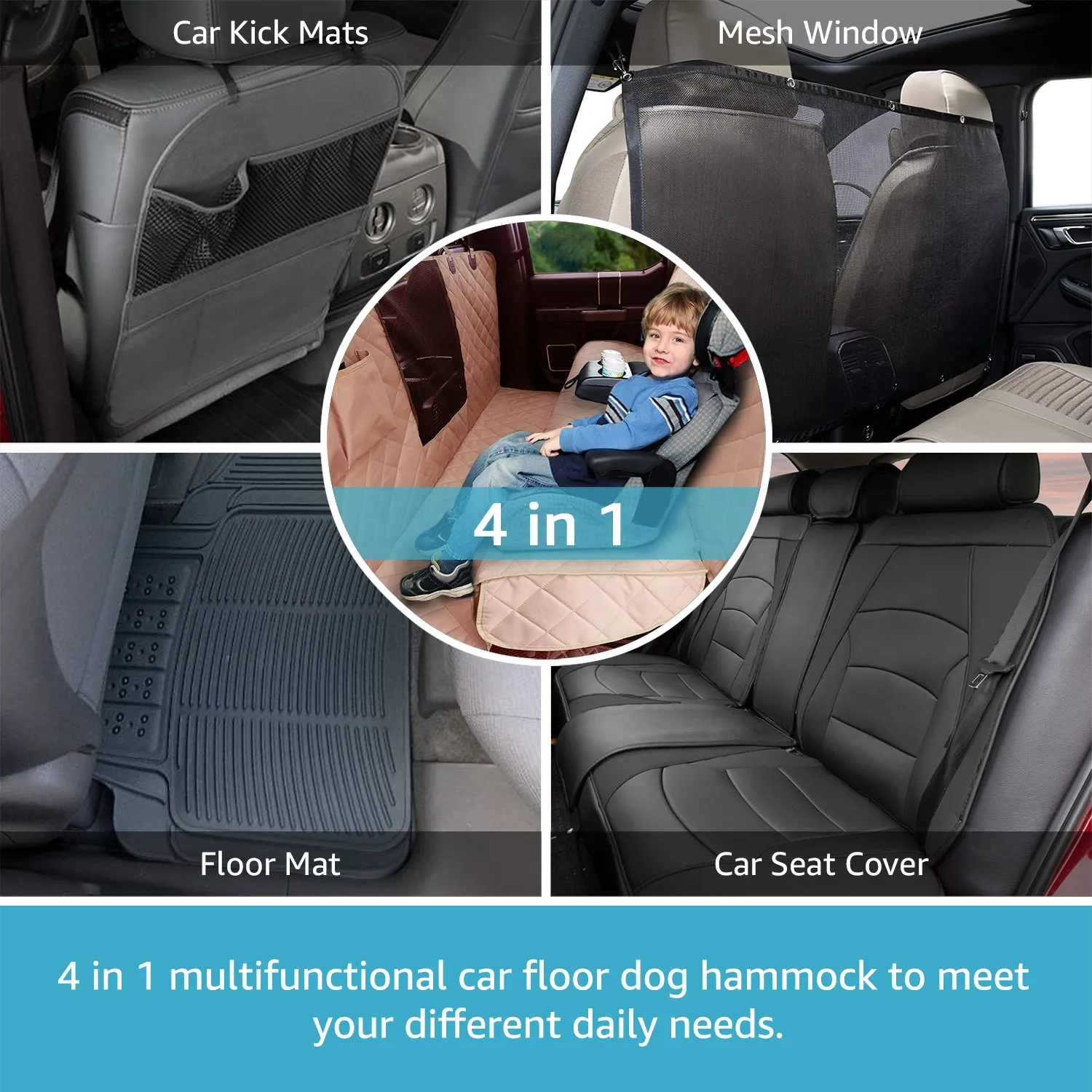 Lassie 4 in 1 Floor Dog Hammock for Crew Cab,100% Waterproof Backseat Cover Dog Seat Covers, Bench Protector for Ford F150, Chevy Silverado,GMC Sierra,Toyota Tundra,Ram 1500 Truck etc