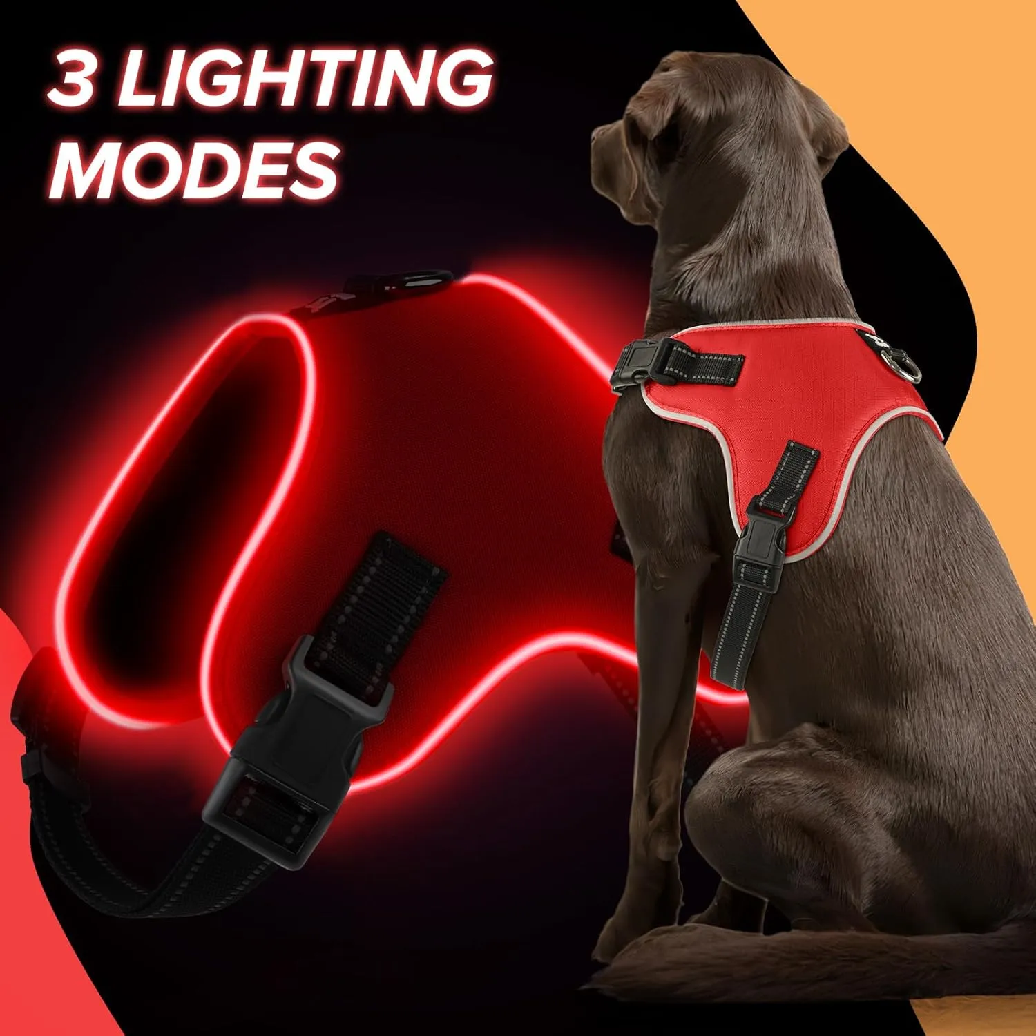 Light Up Dog Harness, Led No-Pull Reflective Dog Vest, Breathable Adjustable Pet Harness with Handle for Outdoor Walking - No More Pulling, Tugging or Choking (Red, M), Medium