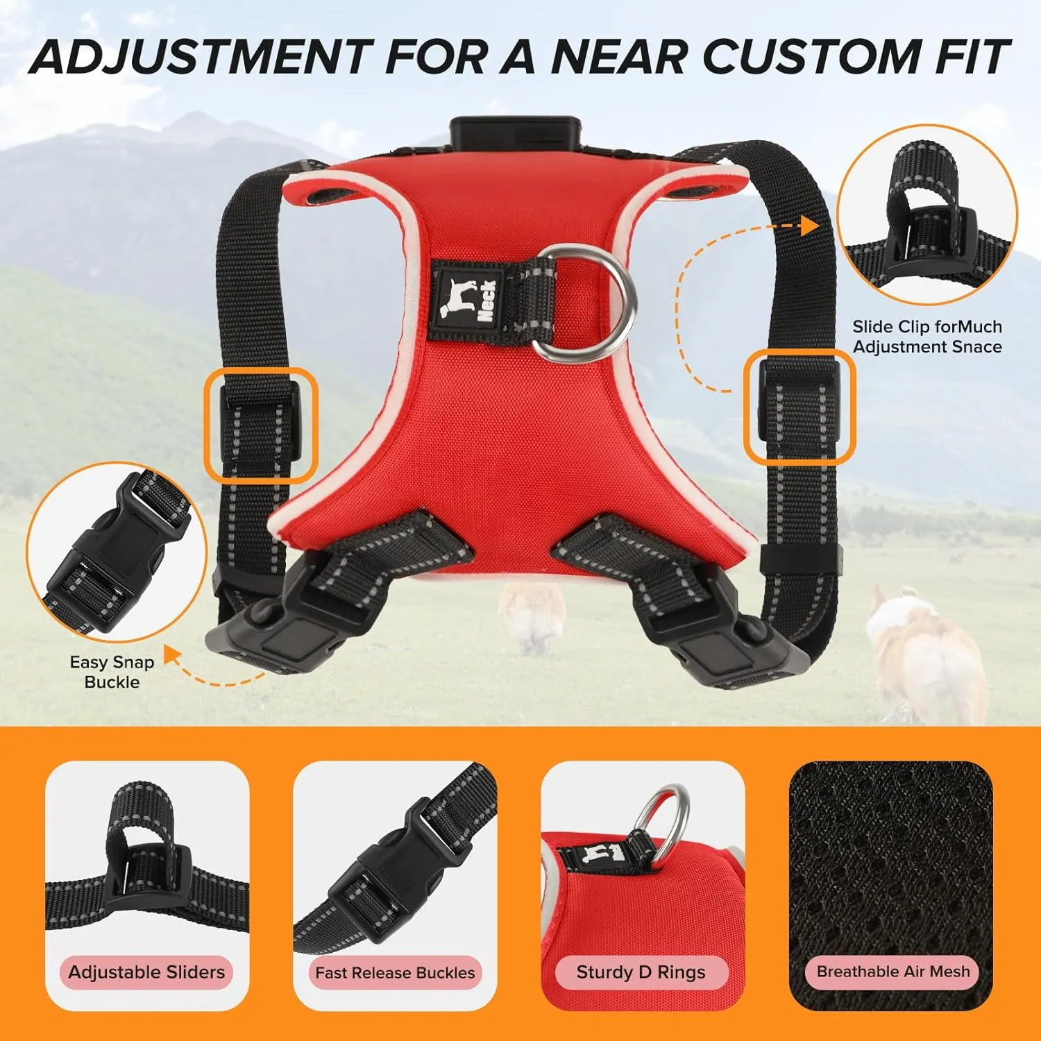 Light Up Dog Harness, Led No-Pull Reflective Dog Vest, Breathable Adjustable Pet Harness with Handle for Outdoor Walking - No More Pulling, Tugging or Choking (Red, M), Medium
