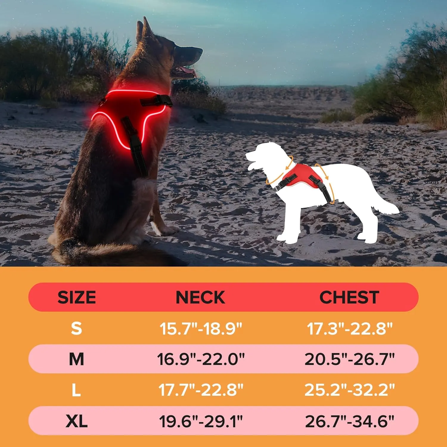 Light Up Dog Harness, Led No-Pull Reflective Dog Vest, Breathable Adjustable Pet Harness with Handle for Outdoor Walking - No More Pulling, Tugging or Choking (Red, M), Medium