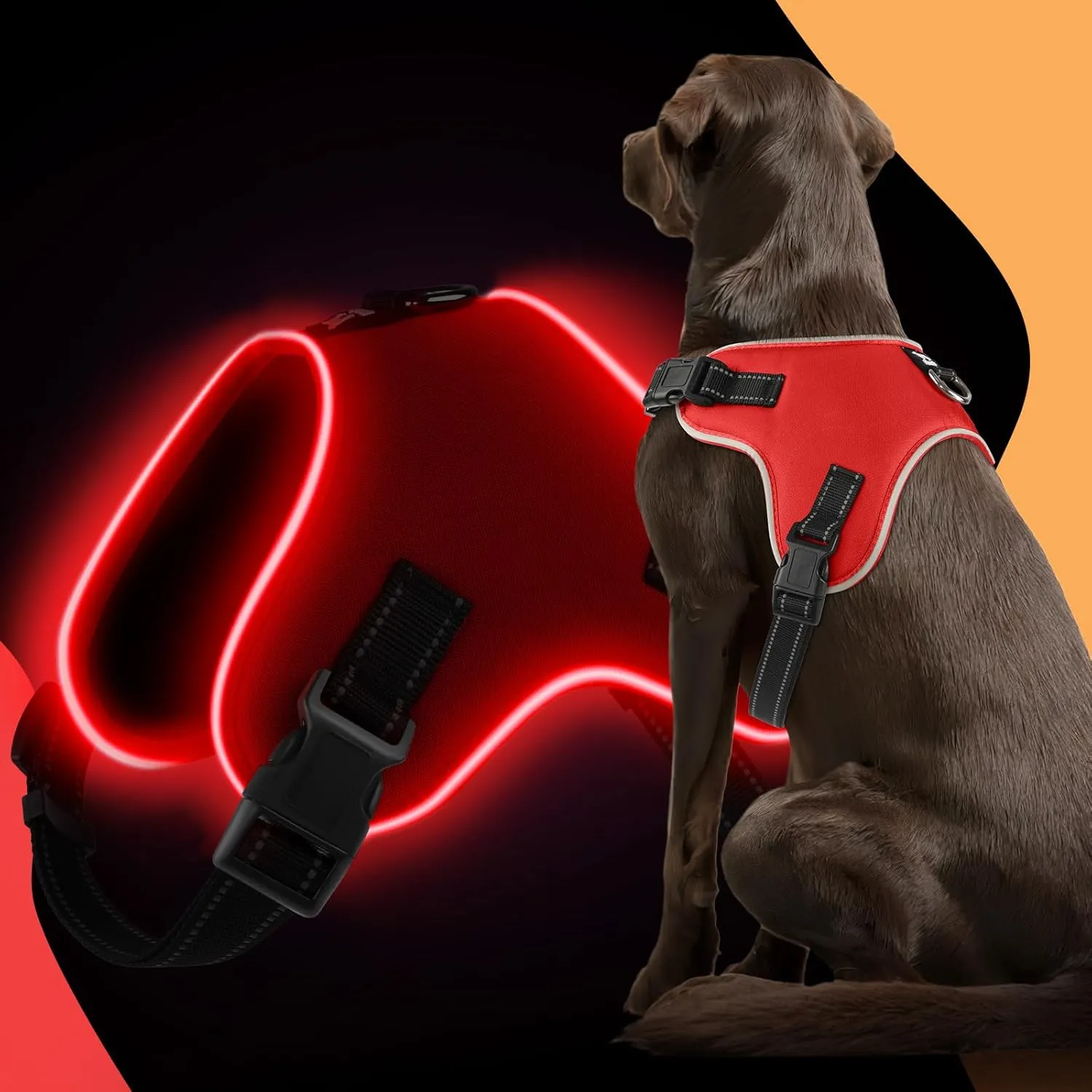 Light Up Dog Harness, Led No-Pull Reflective Dog Vest, Breathable Adjustable Pet Harness with Handle for Outdoor Walking - No More Pulling, Tugging or Choking (Red, M), Medium