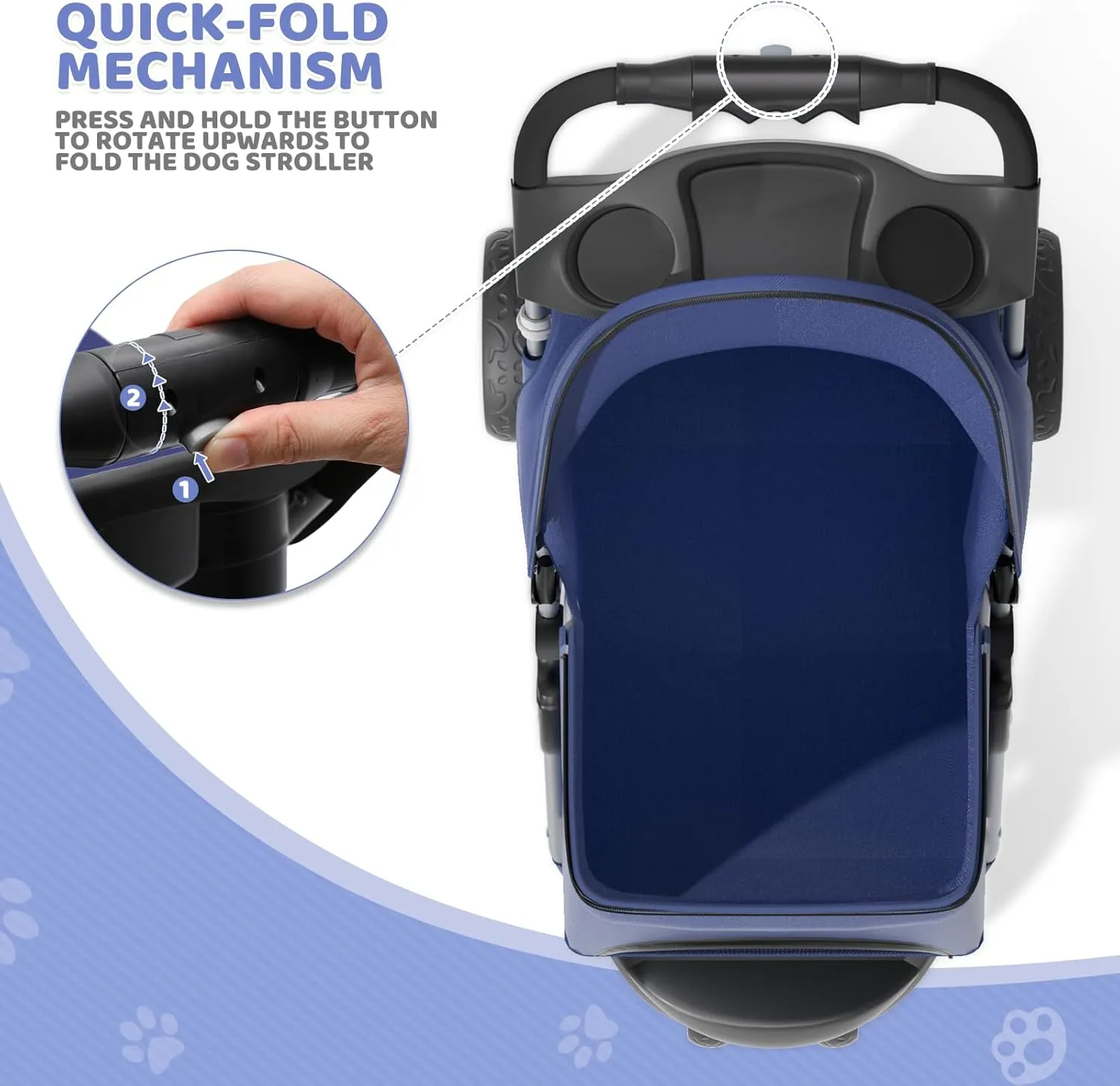Magshion 3-Wheel Pet Stroller, Foldable Travel Jogger for Small & Medium Dogs & Cats (Up to 33lbs), Lightweight Carrier with Breathable Mesh Cover, Cup Holder & Storage Basket, Navy Blue