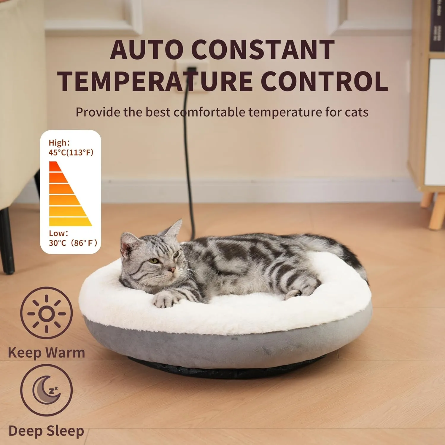 MARUNDA Heated Bed for Pets - Electric Heating Pad for Cats & Small Dogs, Washable, Automatic (20" Round)