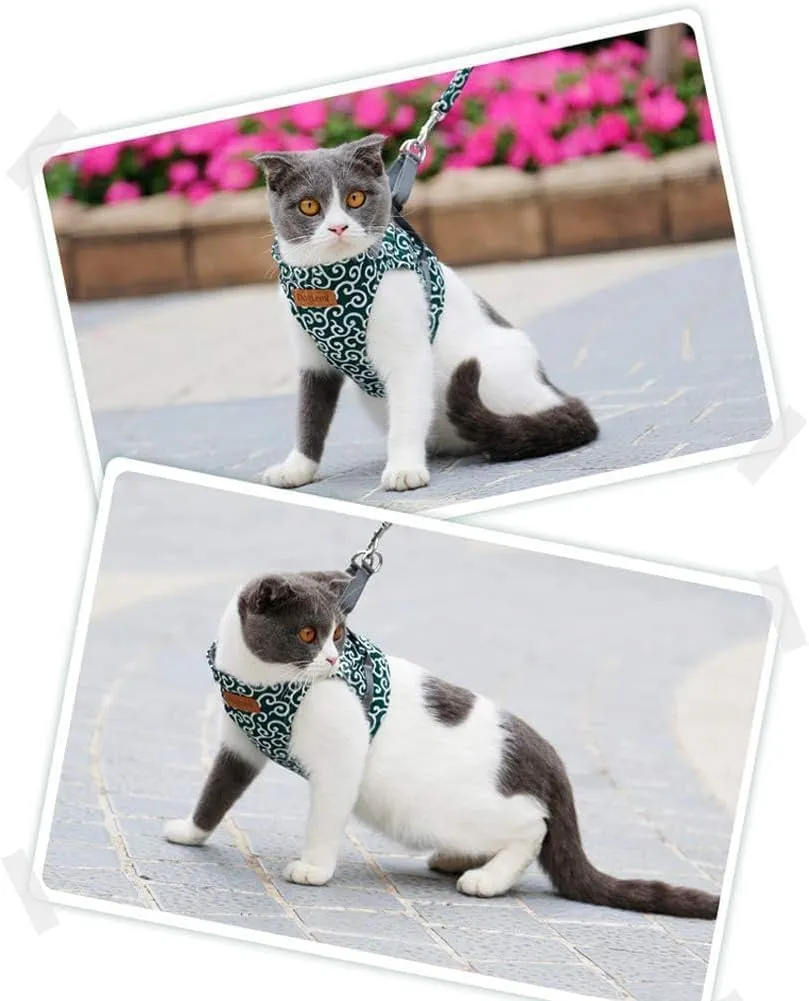 Niowatchted Cat Vest Harness and Leash, Nio Watchted Cat Dogs Vest Harness and Leash Anti-Break Away Chest Strap Cat Clothes, Adjustable Pet Harness Jackets Soft Comfortable (Green, M)