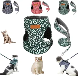 Niowatchted Cat Vest Harness and Leash, Nio Watchted Cat Dogs Vest Harness and Leash Anti-Break Away Chest Strap Cat Clothes, Adjustable Pet Harness Jackets Soft Comfortable (Green, M)
