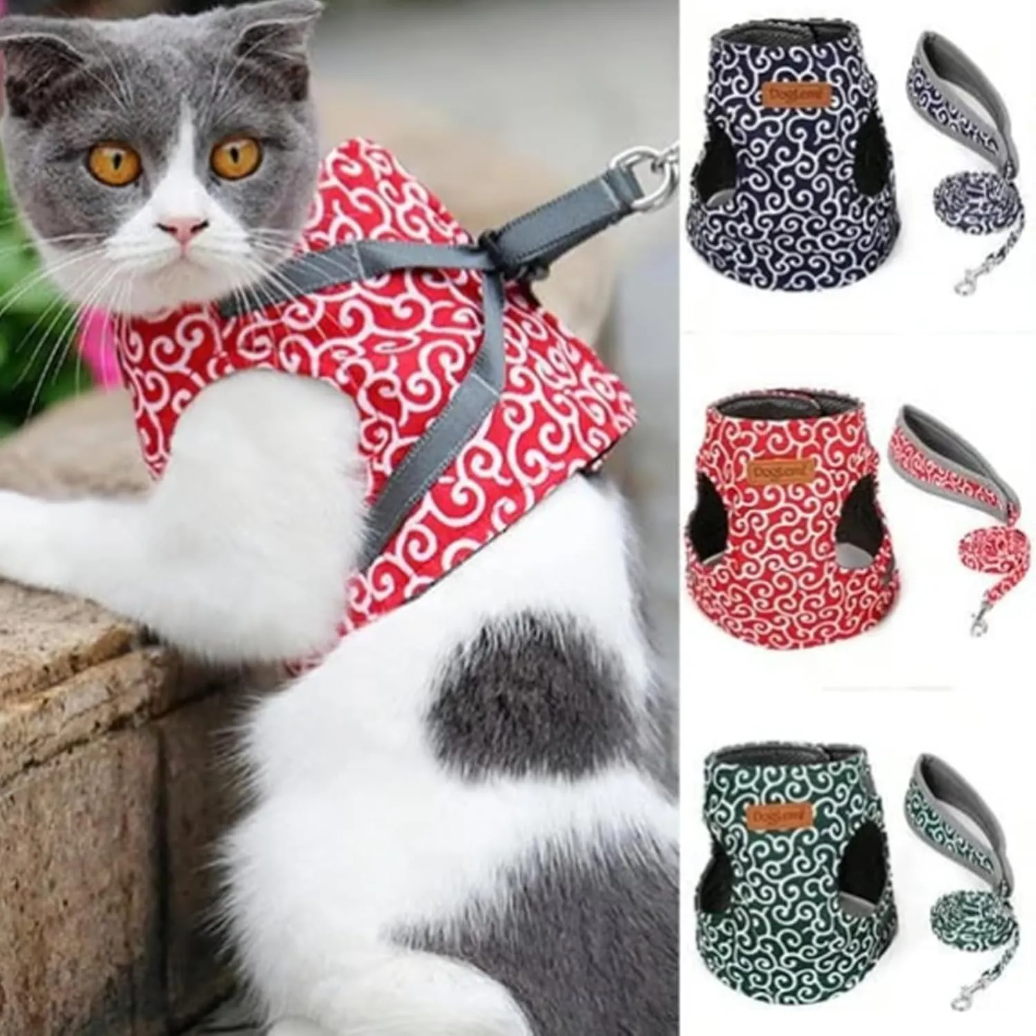 Niowatchted Cat Vest Harness and Leash, Nio Watchted Cat Dogs Vest Harness and Leash Anti-Break Away Chest Strap Cat Clothes, Adjustable Pet Harness Jackets Soft Comfortable (Green, M)