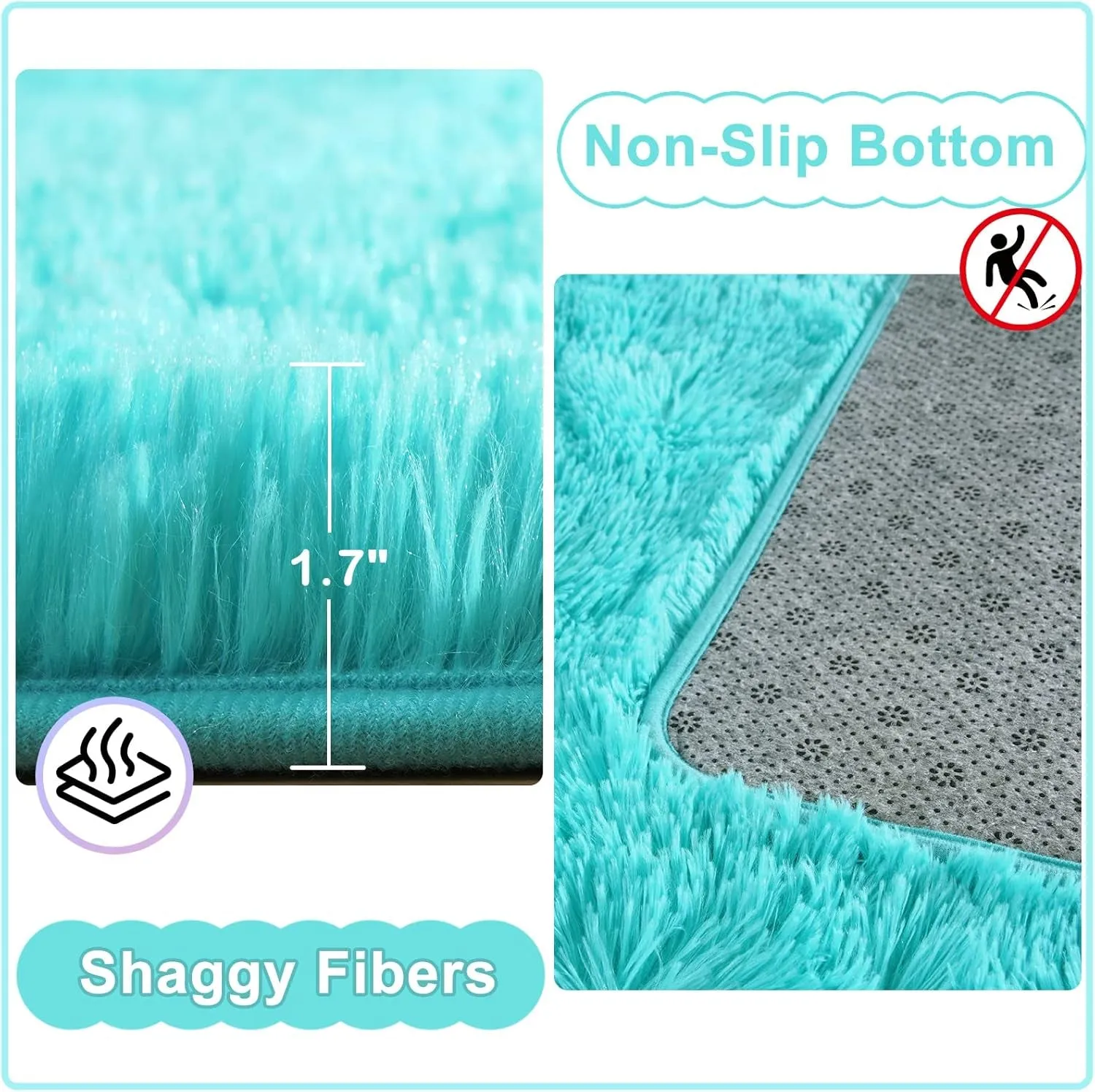 Ompaa Soft Fluffy Area Rug for Living Room Bedroom, 4X6 Teal Blue Plush Shag Rugs, Fuzzy Shaggy Accent Carpets for Kids Girls Rooms, Modern Apartment Nursery Dorm Indoor Furry Decor