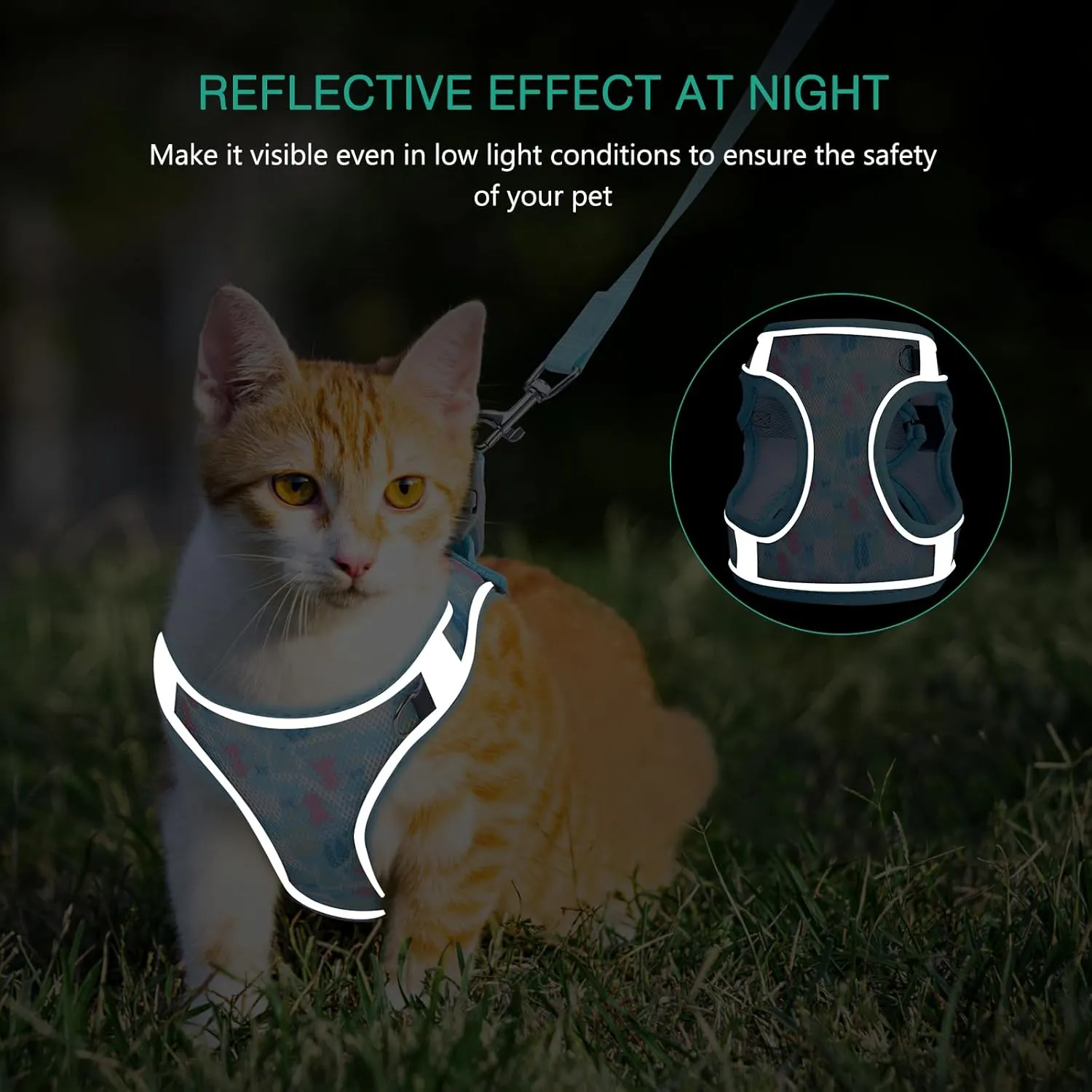 ORIA Cat Harness and Leash Set, Adjustable Cat Vest Harness, Escape Proof Kitten Harness with Reflective Strip, Easy Control Breathable Kitten Vest for Small Medium Cats, Blue, XXS