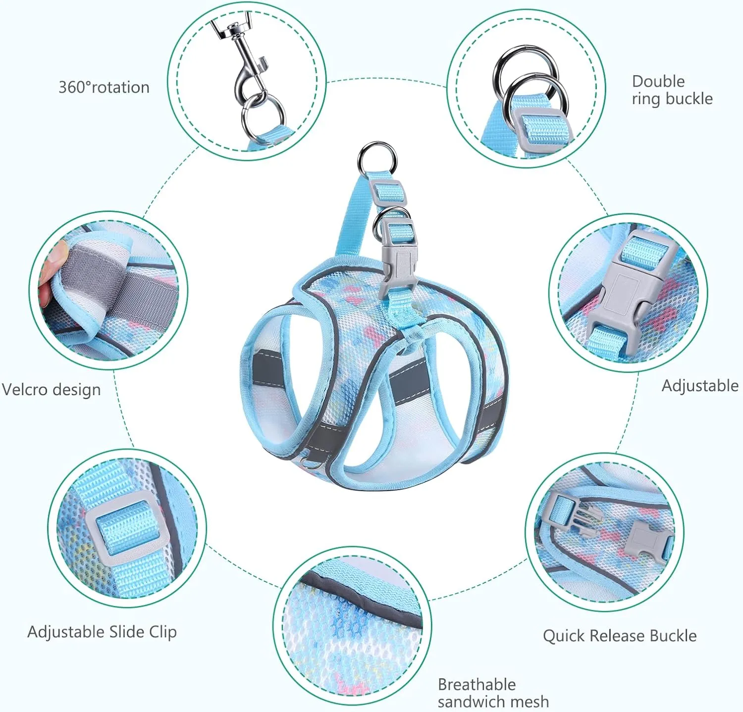 ORIA Cat Harness and Leash Set, Adjustable Cat Vest Harness, Escape Proof Kitten Harness with Reflective Strip, Easy Control Breathable Kitten Vest for Small Medium Cats, Blue, XXS