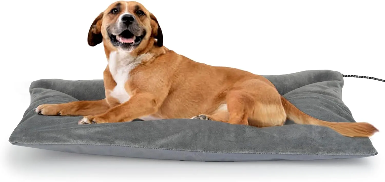 Outdoor Heated Dog Bed, Soft Pet Heating Pad with Steel-Wrapped Cord, Outside Pet Warmer for Feral Cats and Dogs, 35.4" x 23.6", 80 Watts