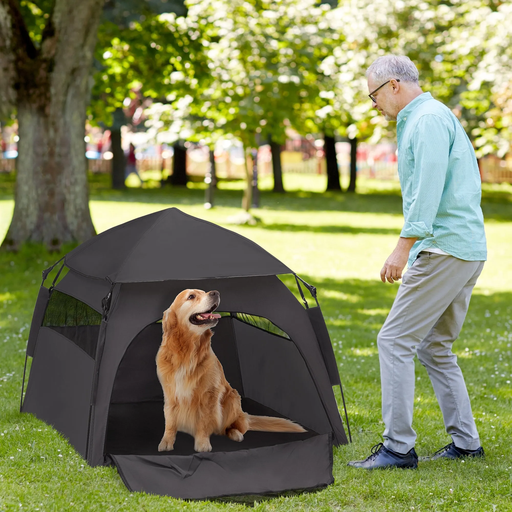 PawHut Foldable Dog Cat Tent with Waterproof Oxford Cloth, Carry Bag
