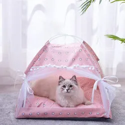 PAWS ASIA Wholesale Indoor Luxury Princess Trendy Foldable Washable Cat Bed Tent Small Dog Bed