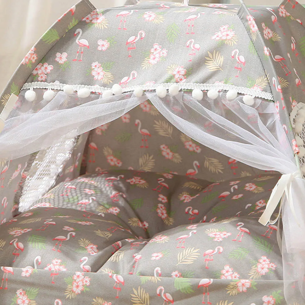 PAWS ASIA Wholesale Indoor Luxury Princess Trendy Foldable Washable Cat Bed Tent Small Dog Bed
