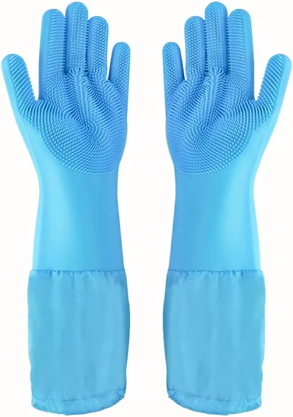 Pet Grooming Gloves Pet Hair Remover Cat, Dog Washing Gloves Silicone Heat Resistant Cleaning Gloves with High-Density Teeth Grooming Gloves for Dogs, Cats, Horses, Rabbits (1 Pair - Blue)