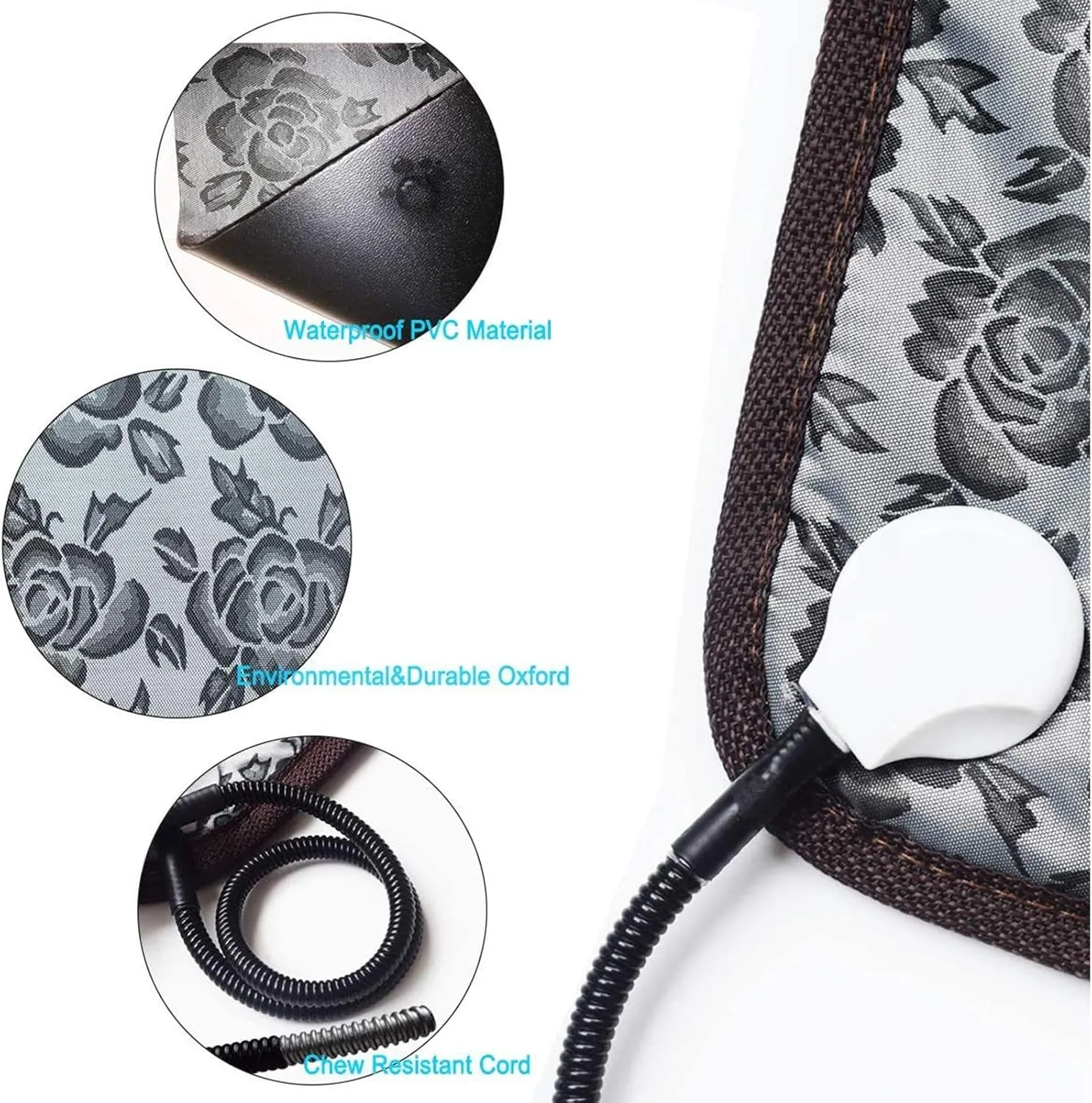 Pet Heating Pad, Electric Heated Cat Bed,Waterproof Heating Pad Blanket for Cats,Dogs, Adjustable Temperature Warming Safety Heating Pad with 147Cm Length Chew Resistant Steel Cord
