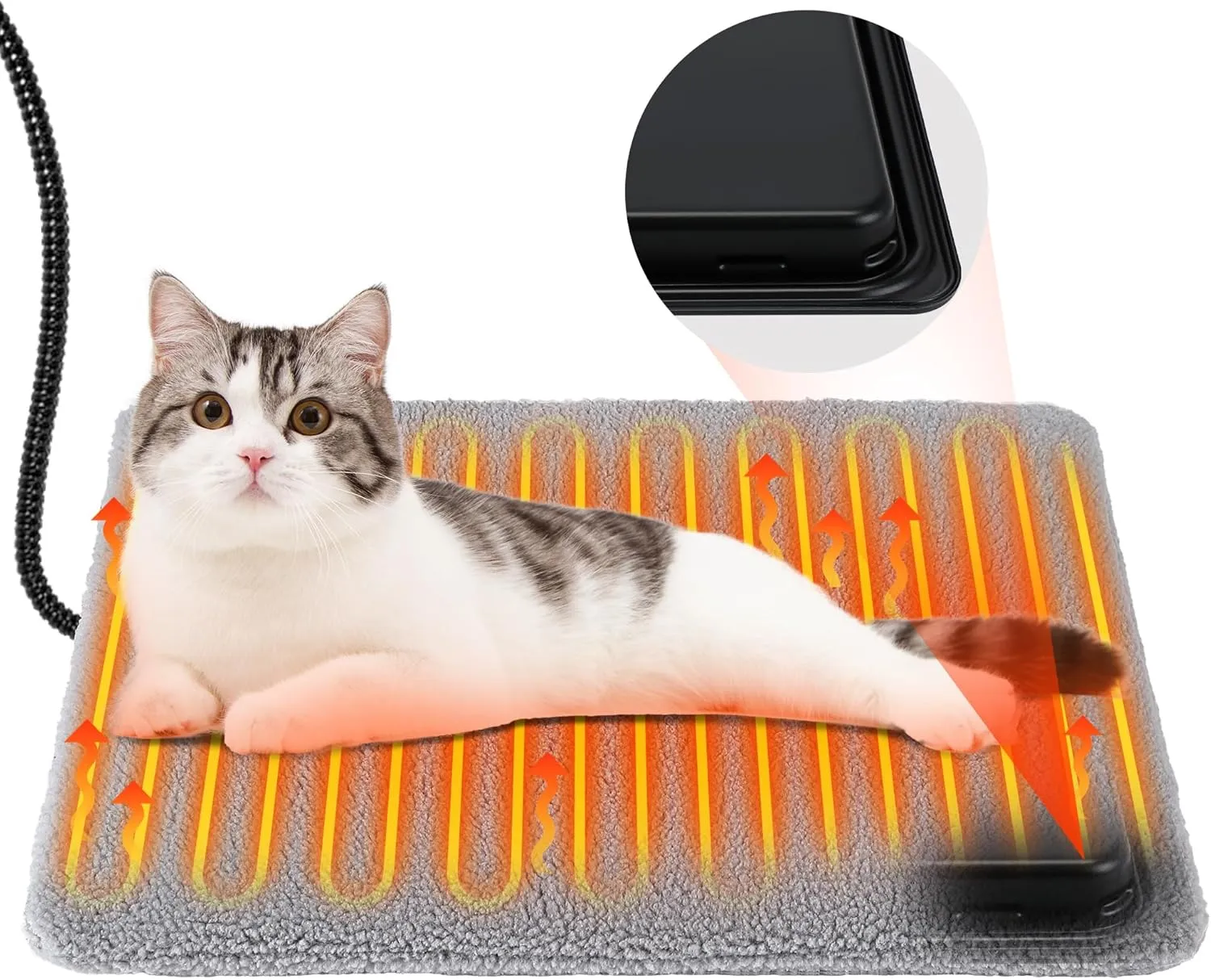 Pet Heating Pad with Thermostat, 30W 15.7x12.6 In Extreme Weather Cat Pad, Waterproof Warming Pet House Mat, Indoor Outdoor Cat Dog Heated Bed with Antibite Cord for Winter Insulated