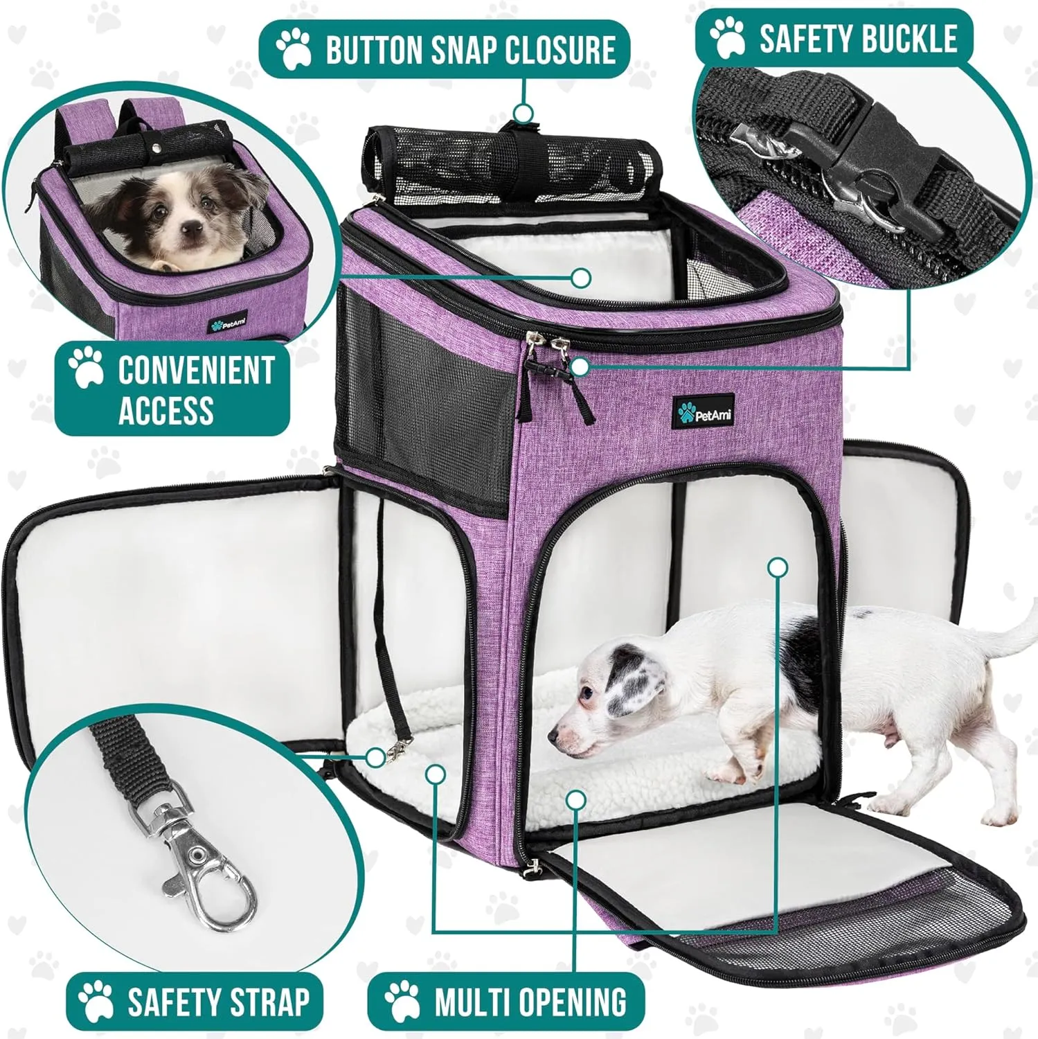 PetAmi Dog Backpack Carrier, Airline Approved Cat Backpacks for Carrying Small Large Cats, Pet Carrier Back Pack, Ventilated Soft Sided for Travel, Hiking, Camping, Max 18 lbs, Purple