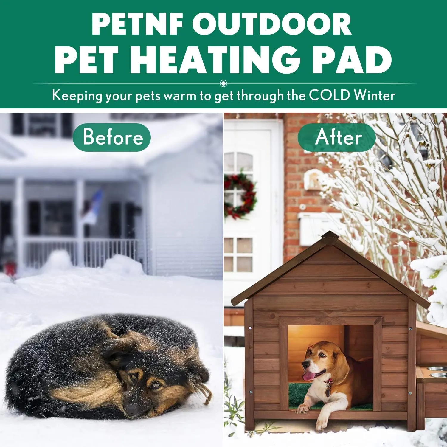 PETNF Outdoor Heated Pet Bed with Waterproof Cover,Pet Heating Pads for Dog,Soft Electric Blanket Auto Temperature Control,Heating Mat for Dog House Cabin Cot Doorway,Rescue Cats