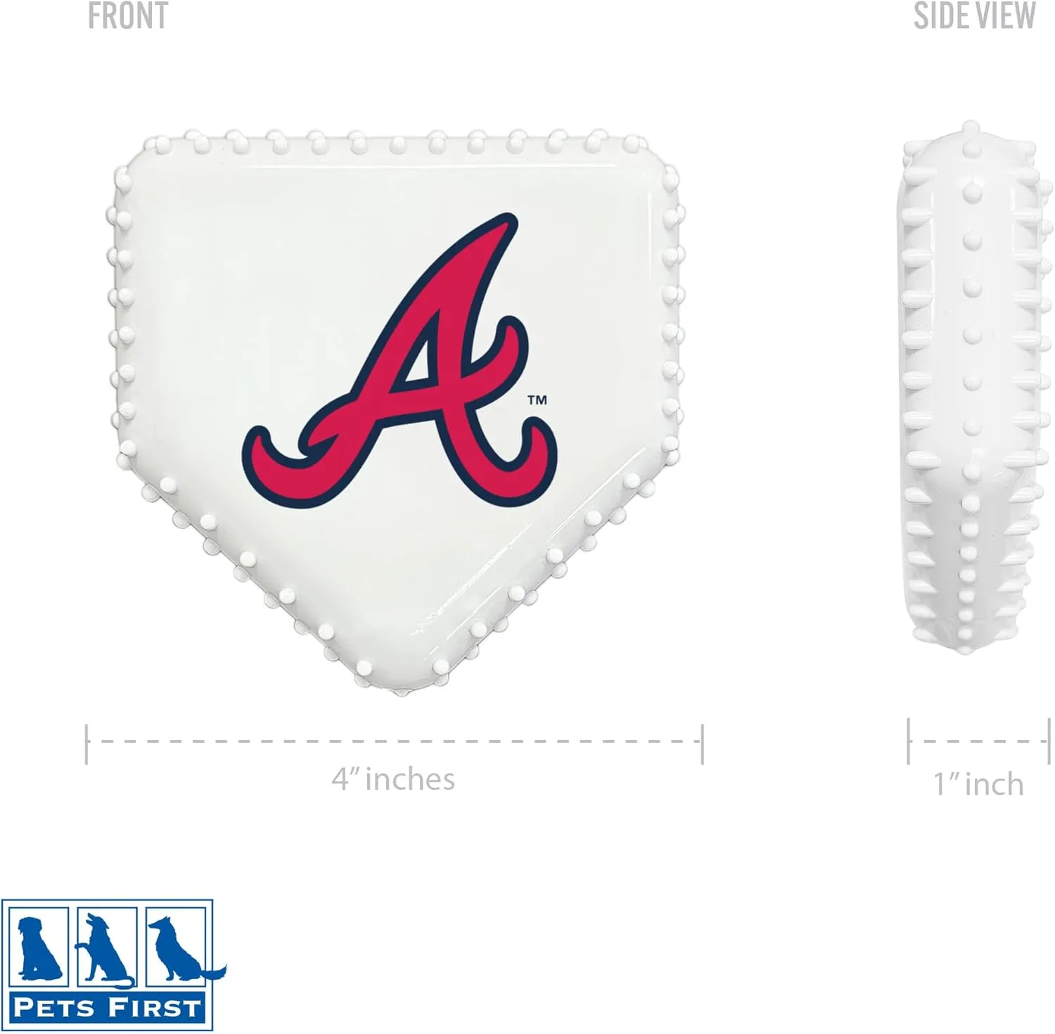 Pets First MLB Atlanta Braves Hard-Nylon Baseball Home Plate Dog Chew Toy, Interactive and Fun Dog CHEW Toy, Bacon Flavored, Strong Durable Chew Toy for Pets
