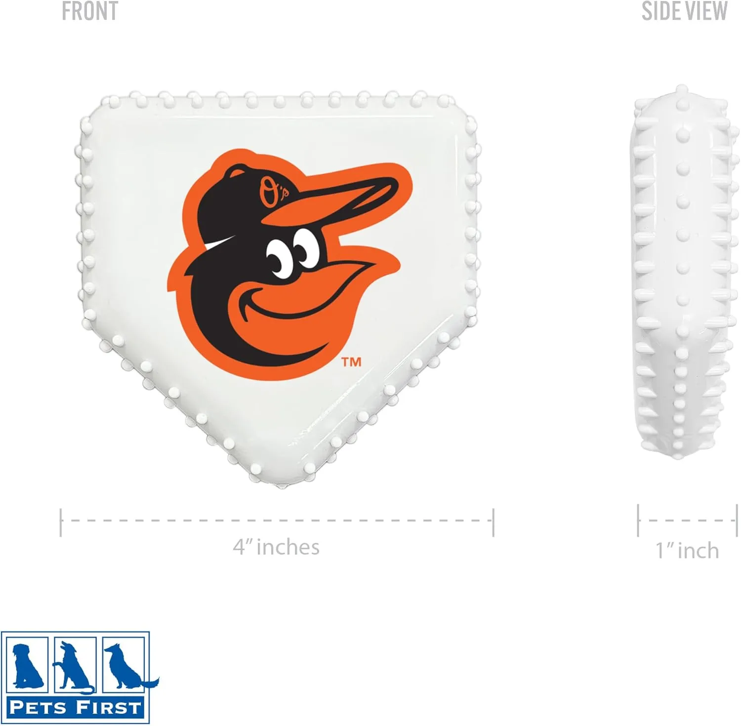 Pets First MLB Baltimore Orioles S Hard-Nylon Baseball Home Plate Dog Chew Toy, Interactive and Fun Dog CHEW Toy, Bacon Flavored, Strong Durable Chew Toy for Pets