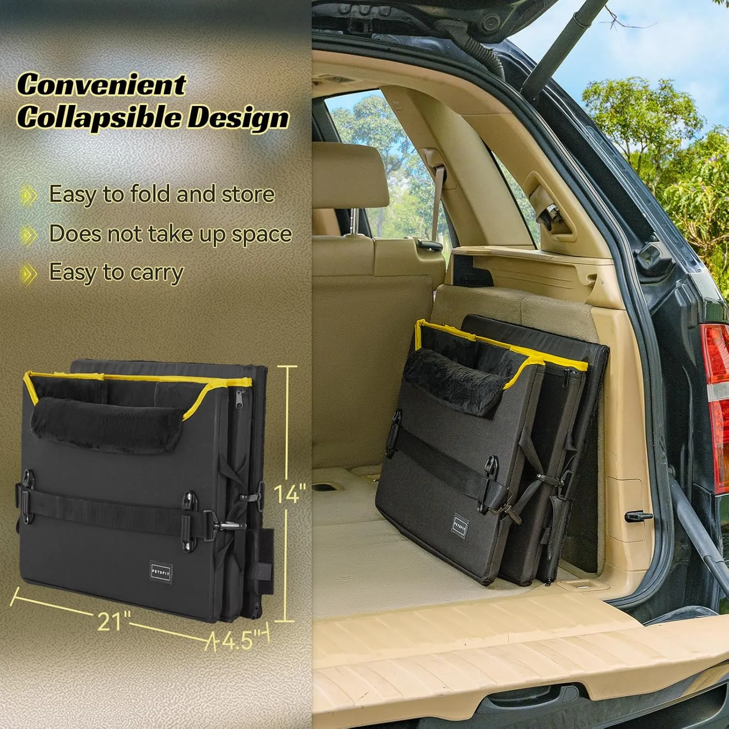 PETSFIT Dog Booster Car Seat, Dog Car Seats for Medium Sized Dogs or 2 Small Pets with 2 Safety Leashes and Patented Buckles, Carseat for Dogs with Storage Pockets for Pets Under 45Lbs (Black)