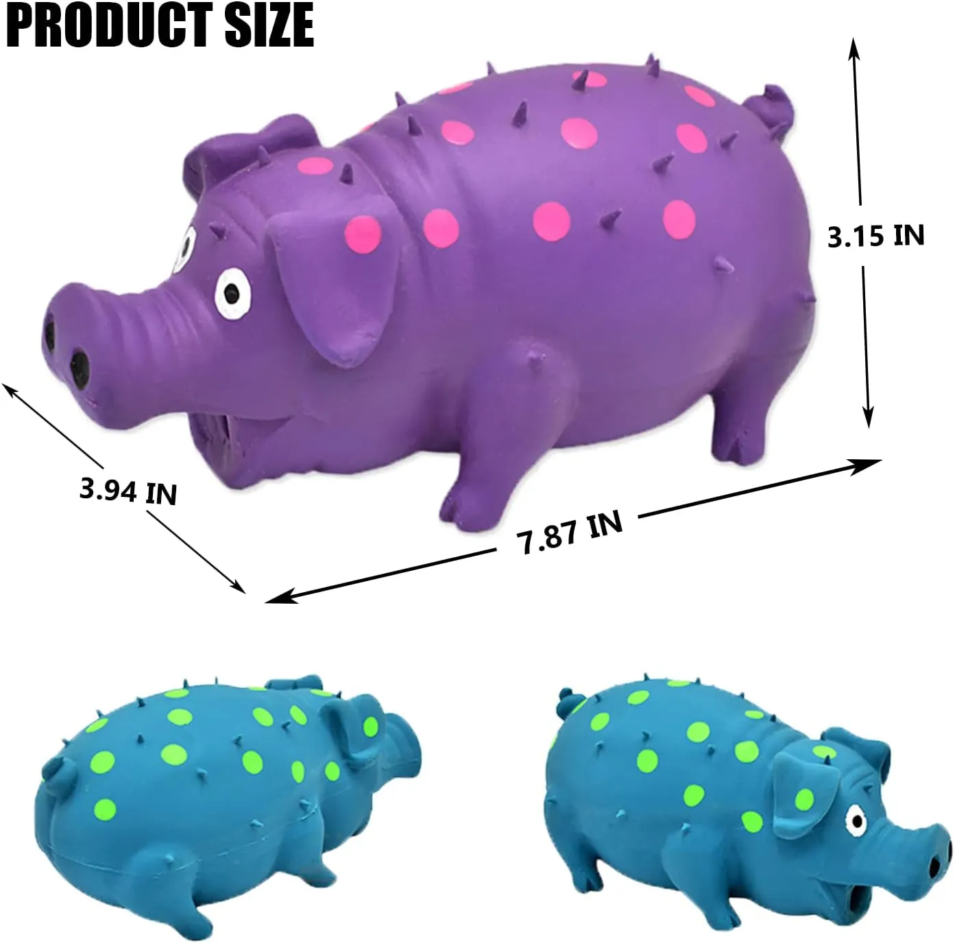 Pig Squeaky Dog Toy, 2 PCS Interactive Rubber Dog Chew Toy - Durable Latex Spot Grunting Pig Toys That Oink for Small Medium Large Dogs (Blue, Purple)