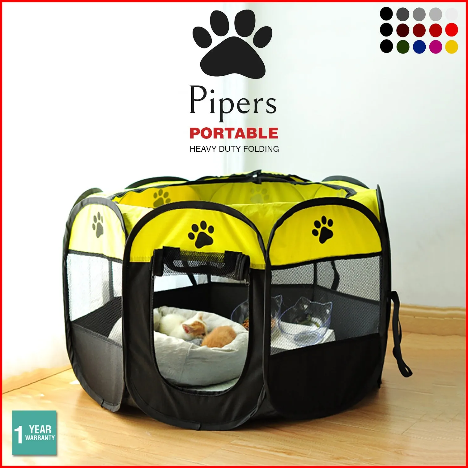 Pipers Pet Portable Playpen Dog Puppy Tent Enclosure Exercise Cat Cage 8 Panels