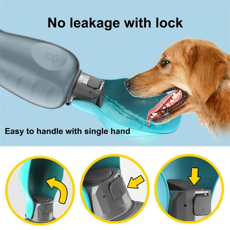 Portable Dog Water Dispenser – 27oz Leak-Proof Travel Bottle with Built-in Bowl