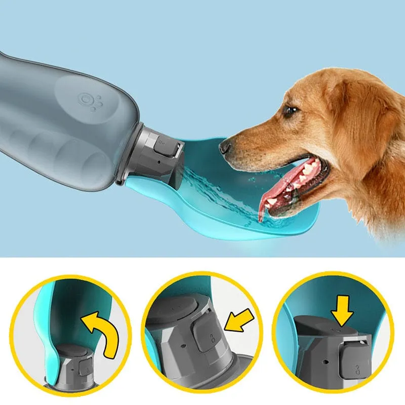 Portable Dog Water Dispenser – 27oz Leak-Proof Travel Bottle with Built-in Bowl