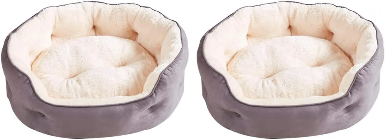 Round Cat Bed - Double-Sided Suede Fabric, Removable Pillow, Anti-Slip Bottom, Ideal for Indoor Cats & Dogs, Extra Soft & Washable Pet Bed - 21x19x6 Inch (Pack of 2)
