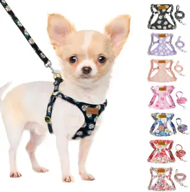 SlowTon No Pull Dog Harness with Leash - Soft Lightweight Floral Pattern Puppy Harness, Adjustable Pet Harness for Small Medium Dogs (Black Daisy XS)