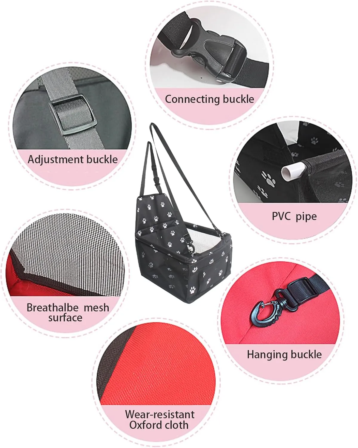 Small Dog Car SeatComfortable Front and Back seat pet beds, Portable Foldable seat, Breathable PVC Frame, Includes seat Belt, fits Small Dogs/Cats Weighing up to 15 pounds (Red, L)