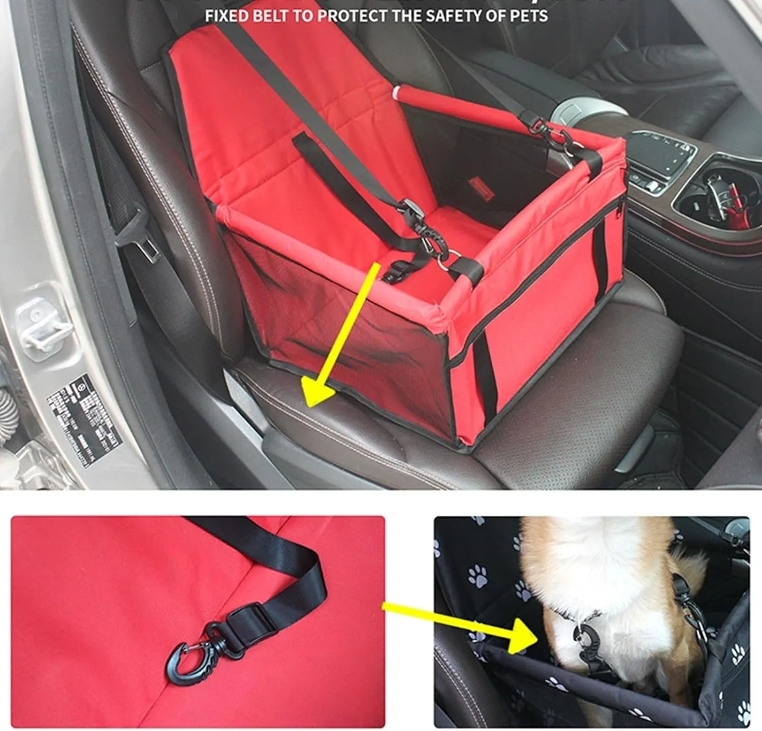 Small Dog Car SeatComfortable Front and Back seat pet beds, Portable Foldable seat, Breathable PVC Frame, Includes seat Belt, fits Small Dogs/Cats Weighing up to 15 pounds (Red, L)