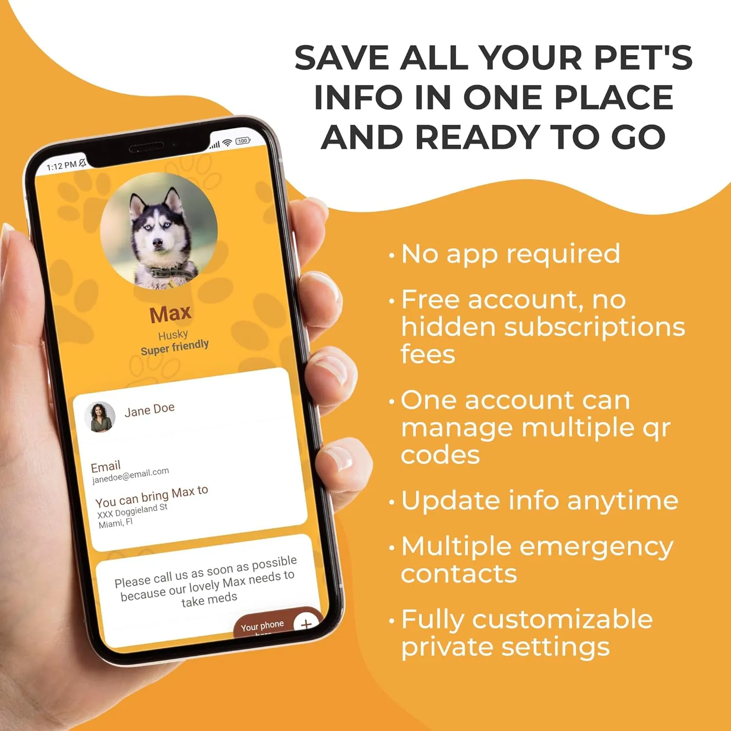 Smart Slide-On QR Code Pet Tag  Silent Dog & Cat ID Tag with Laser Engraving  Stainless Steel & Silicone  No App Needed  Custom Pet Profile  Fits Most Collars (Black, Extra Large)