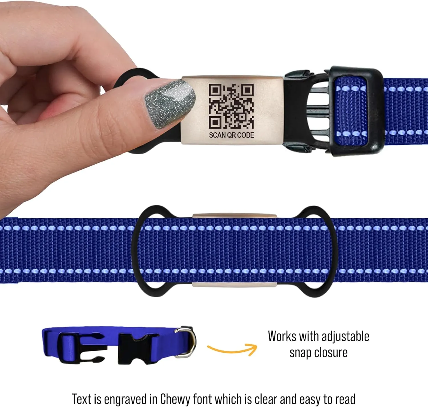 Smart Slide-On QR Code Pet Tag  Silent Dog & Cat ID Tag with Laser Engraving  Stainless Steel & Silicone  No App Needed  Custom Pet Profile  Fits Most Collars (Black, Extra Large)