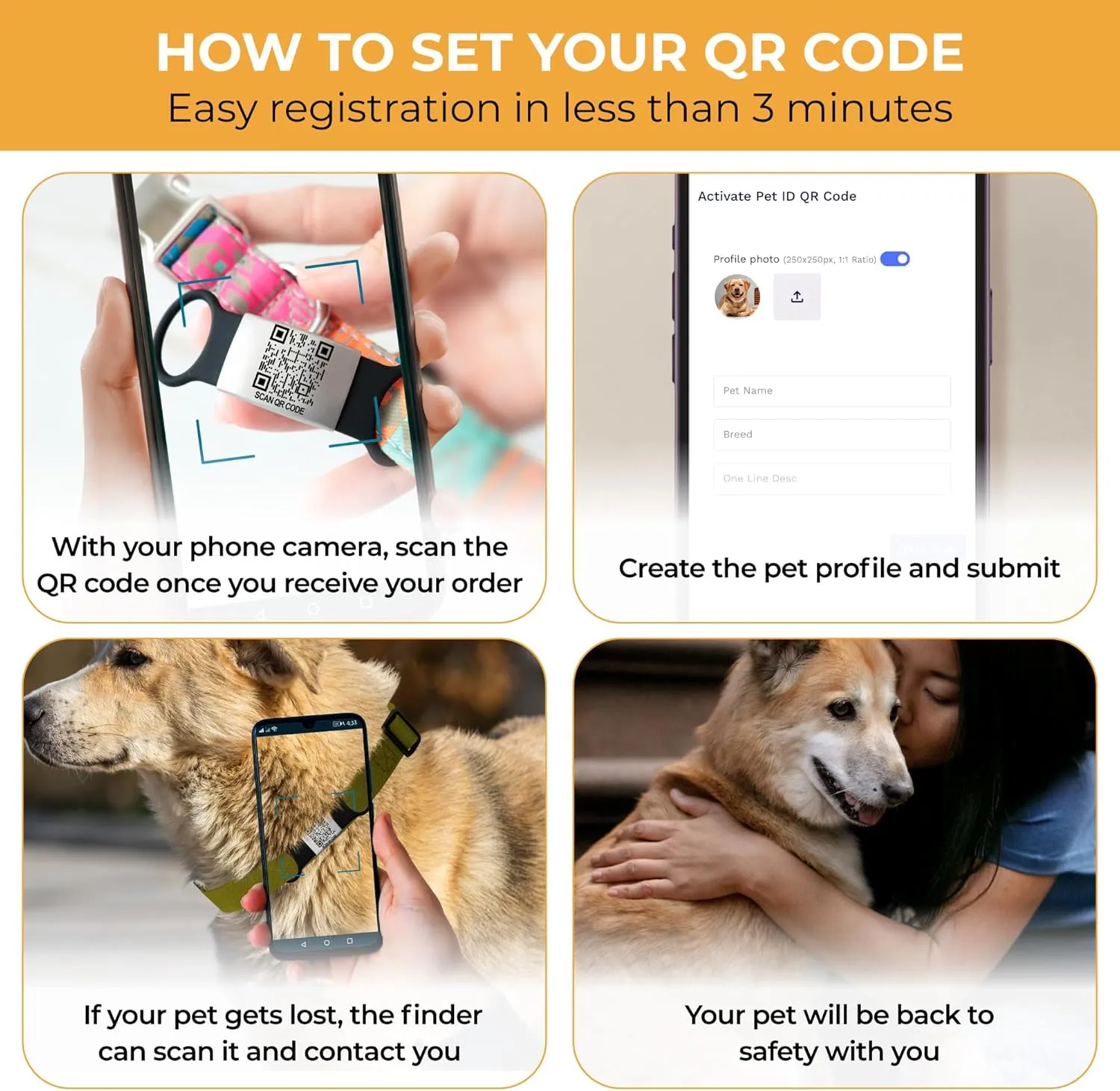 Smart Slide-On QR Code Pet Tag  Silent Dog & Cat ID Tag with Laser Engraving  Stainless Steel & Silicone  No App Needed  Custom Pet Profile  Fits Most Collars (Black, Extra Large)