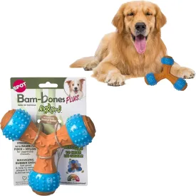 SPOT Bam-Bones PLUS Gigglers Tripod Durable Dog Chew Toy, For Large Aggressive Chewers, Bamboo Fiber & Nylon, Dual Texture, Massaging Rubber Ends, Sounds, Non-Splintering, Peanut Butter Flavor, 6 Inch
