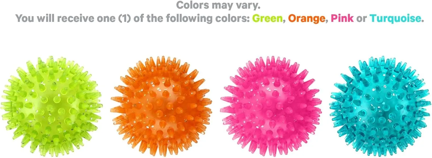 Squeaky Puppy Teething Spikey Glitter Ball Chew Toy, Non-Toxic TPR Rubber for Small to Medium Dogs - Random Color Shipped
