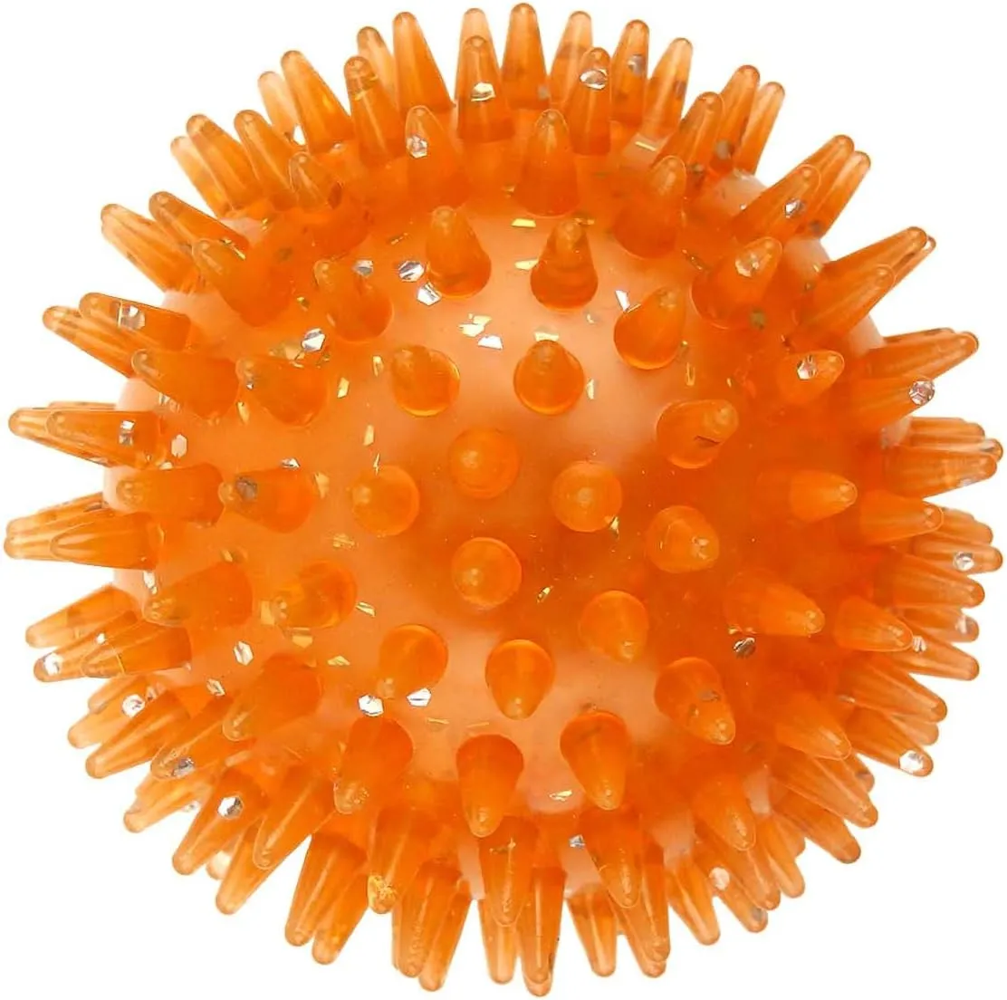 Squeaky Puppy Teething Spikey Glitter Ball Chew Toy, Non-Toxic TPR Rubber for Small to Medium Dogs - Random Color Shipped