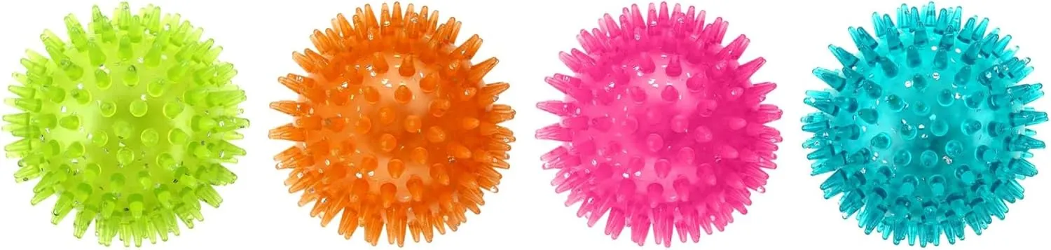 Squeaky Puppy Teething Spikey Glitter Ball Chew Toy, Non-Toxic TPR Rubber for Small to Medium Dogs - Random Color Shipped