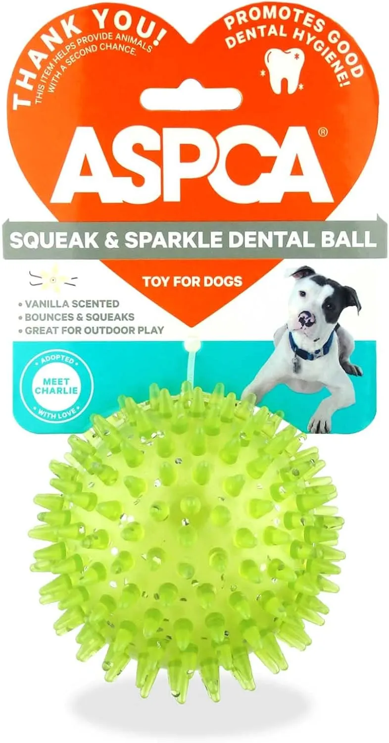 Squeaky Puppy Teething Spikey Glitter Ball Chew Toy, Non-Toxic TPR Rubber for Small to Medium Dogs - Random Color Shipped