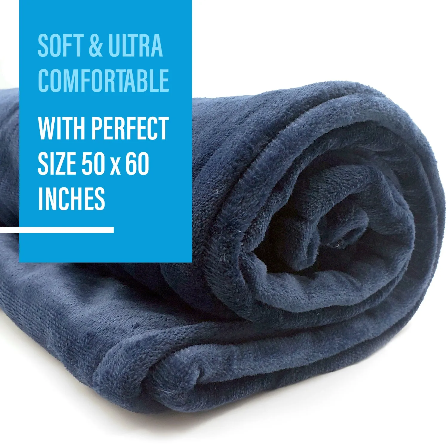 SUNAID Electric Heated Throw Blanket Fleece with Controller, 50" x 60" , 4 Hours Auto Shut-Off, Fast Warming, Full-Body Comfort, Luxuriously Soft, Machine Washable (Navy)