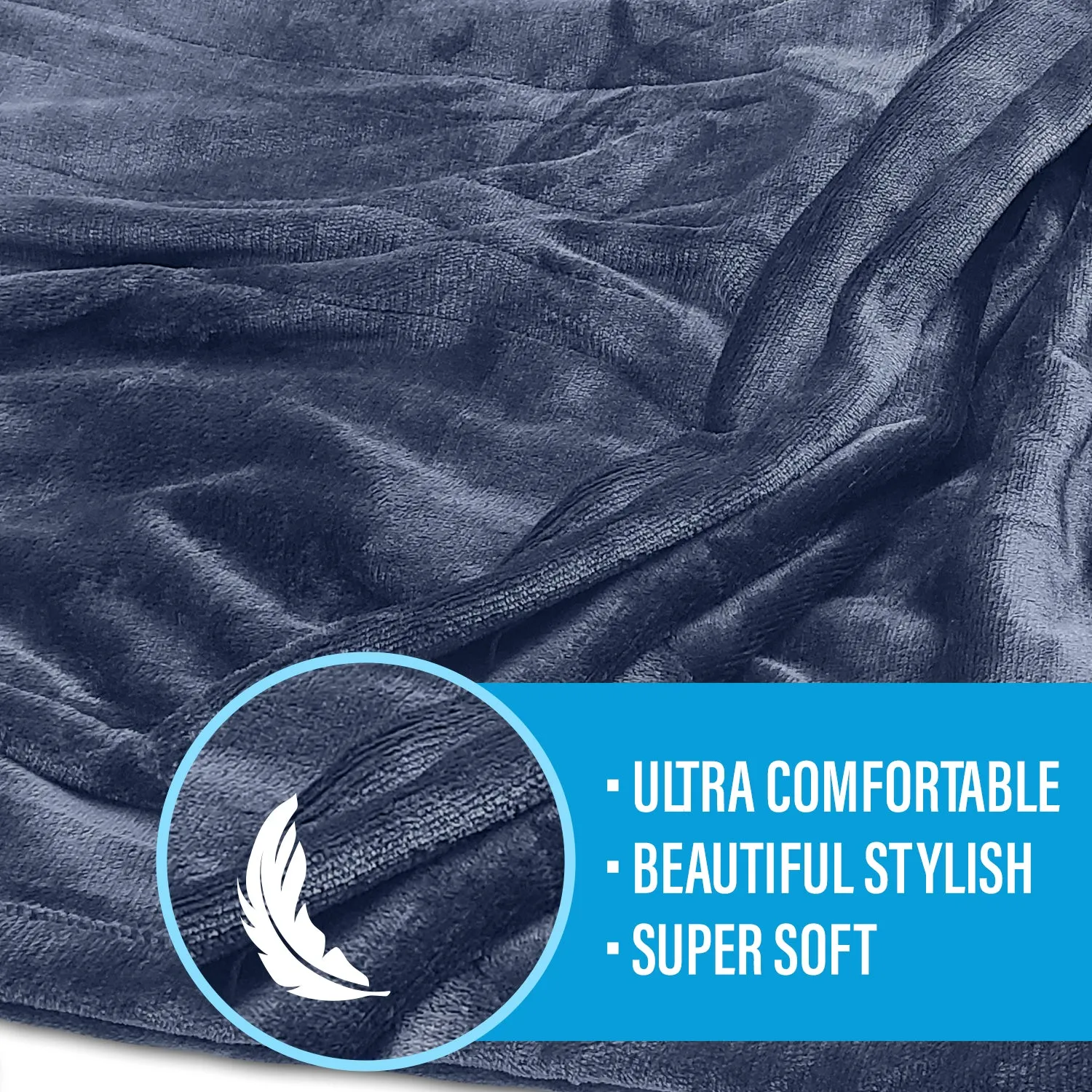 SUNAID Electric Heated Throw Blanket Fleece with Controller, 50" x 60" , 4 Hours Auto Shut-Off, Fast Warming, Full-Body Comfort, Luxuriously Soft, Machine Washable (Navy)