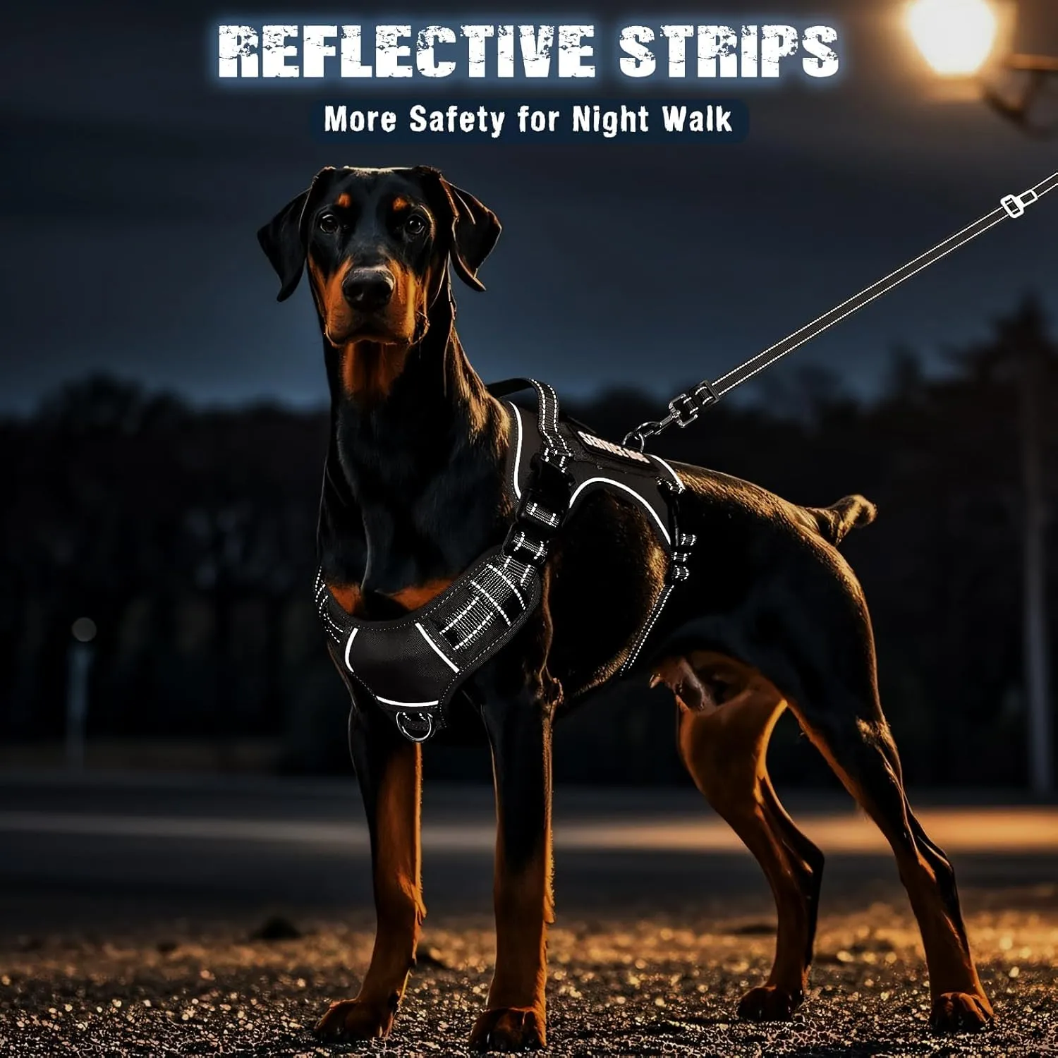 Tactical Dog Harness and Leash Set for Large Dogs,Heavy Duty No Pull Service Dog Vest and 10 Patches with Dog Seat Belt,Reflective Adjustable Pet Harness for Training Walking Hiking Black XL