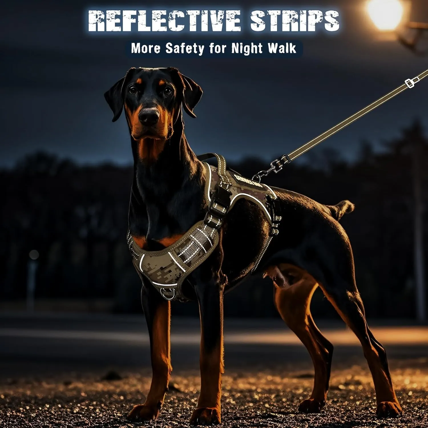 Tactical Dog Harness and Leash Set for Large Dogs,Heavy Duty No Pull Service Dog Vest and 10 Patches with Dog Seat Belt,Reflective Adjustable Pet Harness for Training Walking Hiking Camo XL